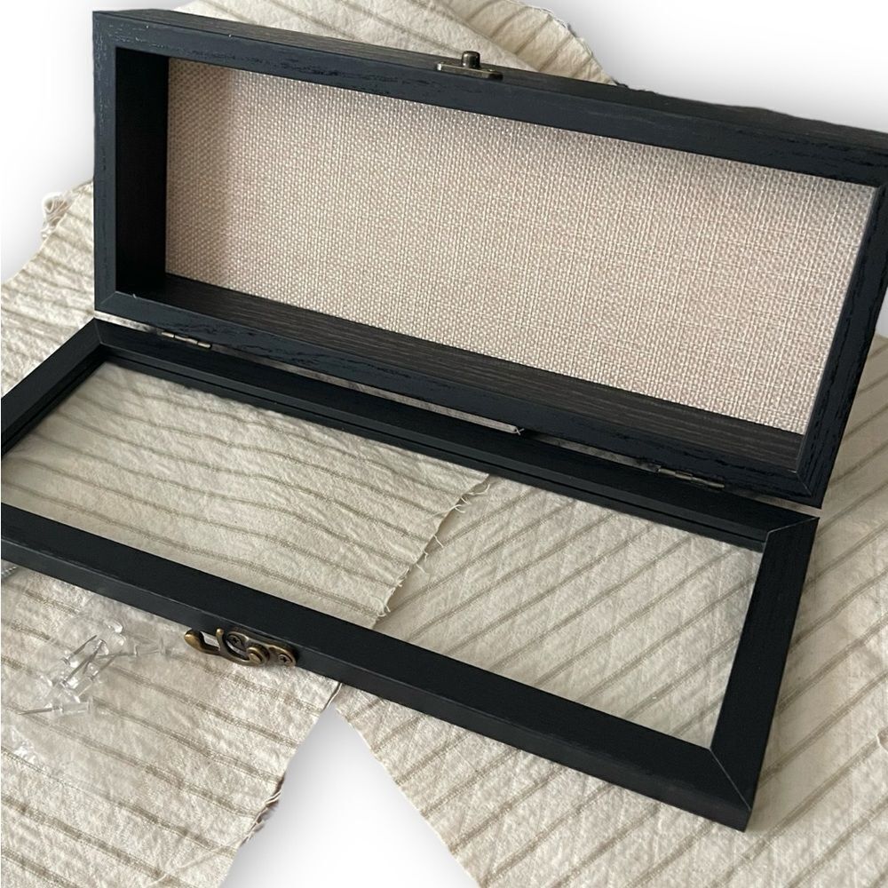 GraduatePro Rustic Black Shadow Box Frame Linen Back Hinged Glass Window - Picture 7 of 16